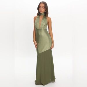 Olive Green Halter Evening Gown